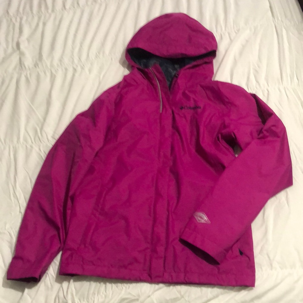 Kids youth large fuchsia rain jacket